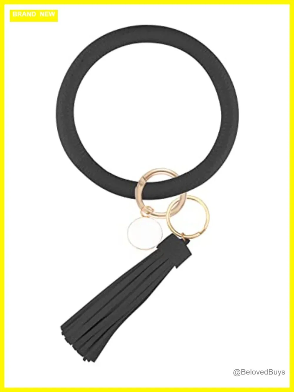 Faux Leather Wristlet Keychain with Tassel, Detachable Key Clip